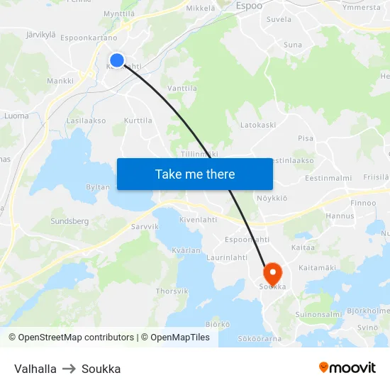 Valhalla to Soukka map