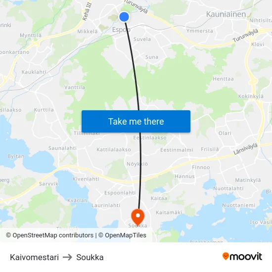 Kaivomestari [Uimahalli] to Soukka map