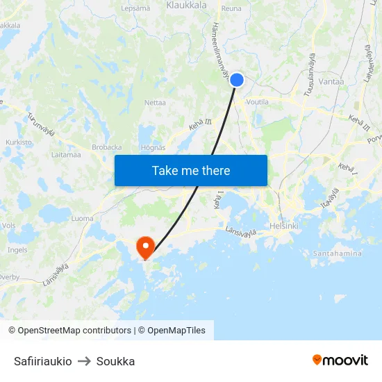 Safiiriaukio to Soukka map