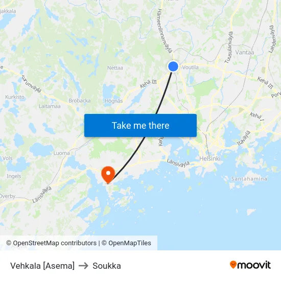 Vehkala [Asema] to Soukka map