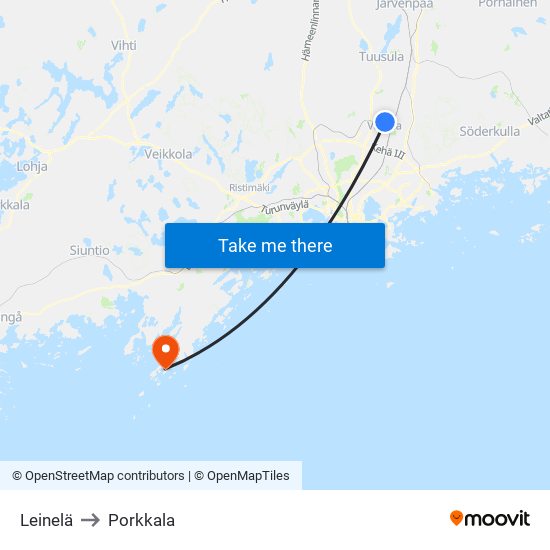 Leinelä to Porkkala map