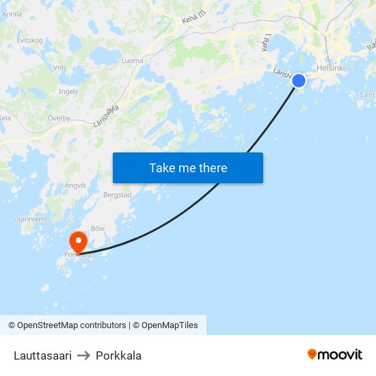 Lauttasaari to Porkkala map