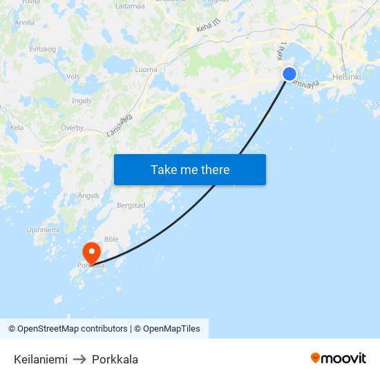 Keilaniemi to Porkkala map