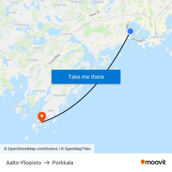 Aalto-Yliopisto to Porkkala map