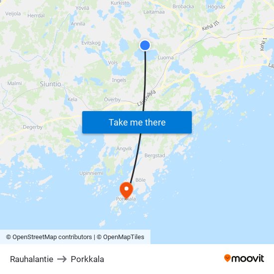 Rauhalantie to Porkkala map