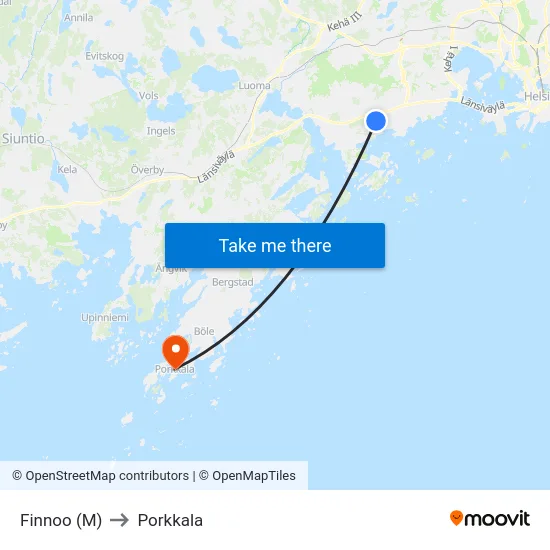 Finnoo (M) to Porkkala map