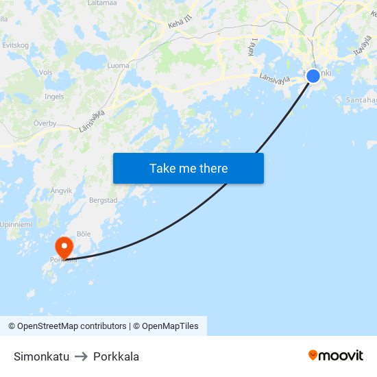 Simonkatu to Porkkala map