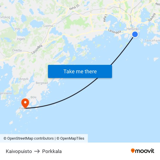 Kaivopuisto to Porkkala map