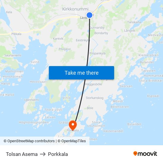 Tolsan Asema to Porkkala map