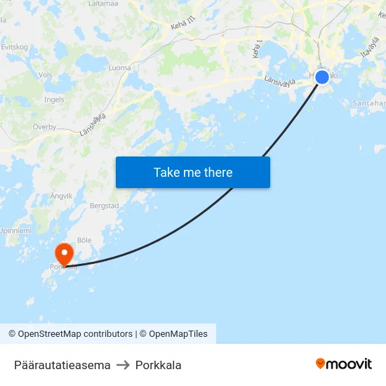 Päärautatieasema to Porkkala map