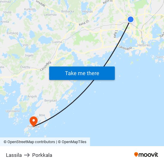 Lassila to Porkkala map