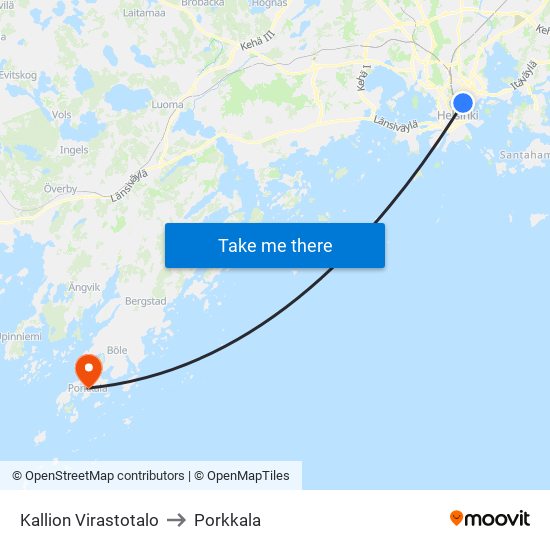 Kallion Virastotalo to Porkkala map