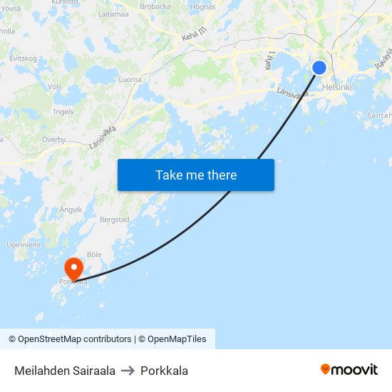 Meilahden Sairaala to Porkkala map
