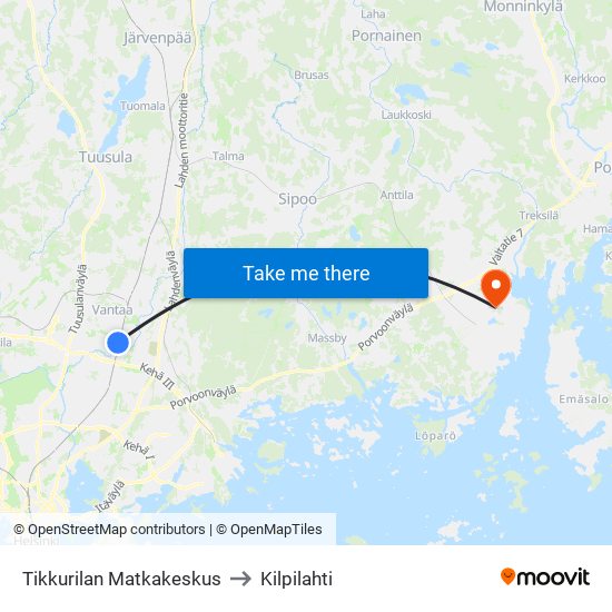 Tikkurilan Matkakeskus to Kilpilahti map