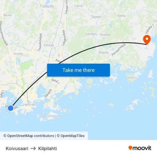 Koivusaari to Kilpilahti map