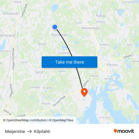Meijerintie to Kilpilahti map