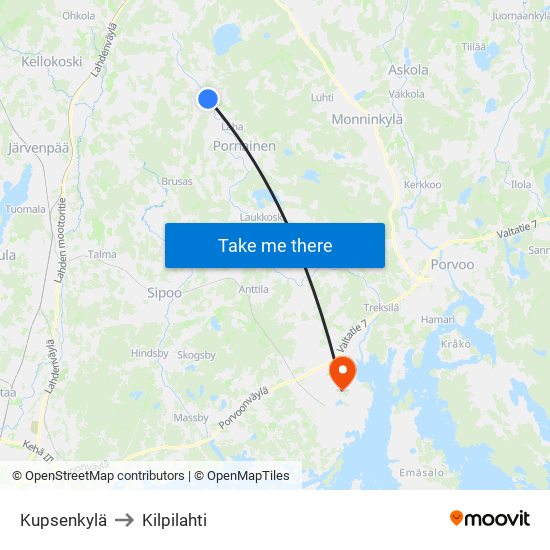 Kupsenkylä to Kilpilahti map