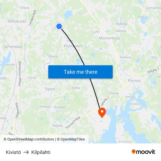 Kivistö to Kilpilahti map