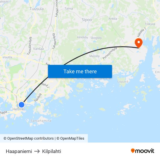 Haapaniemi to Kilpilahti map