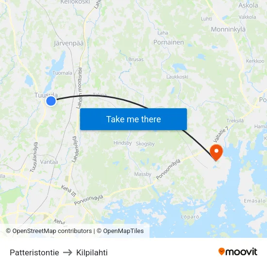 Patteristontie to Kilpilahti map