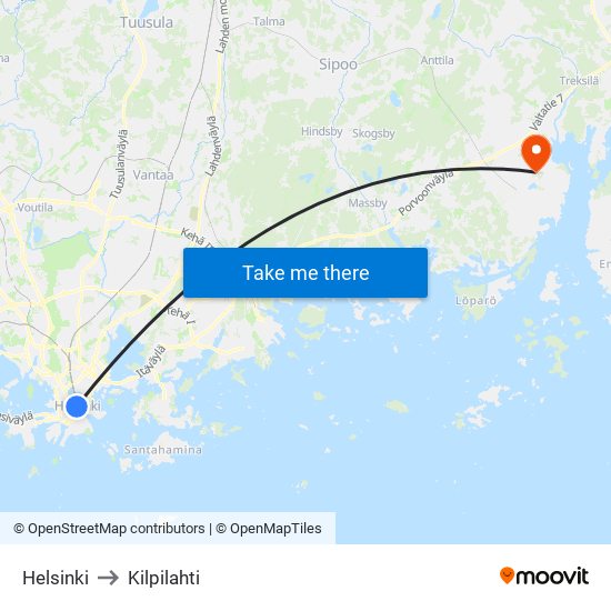 Helsinki to Kilpilahti map