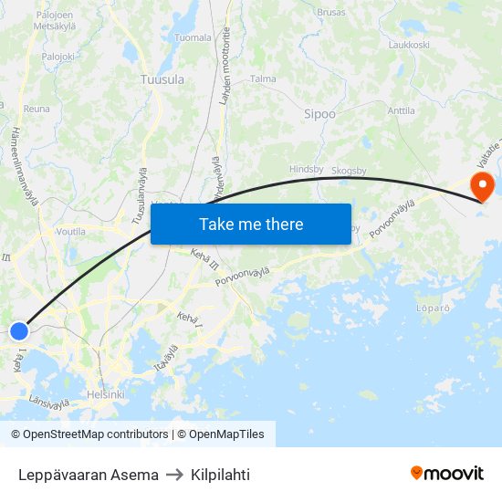 Leppävaaran Asema to Kilpilahti map