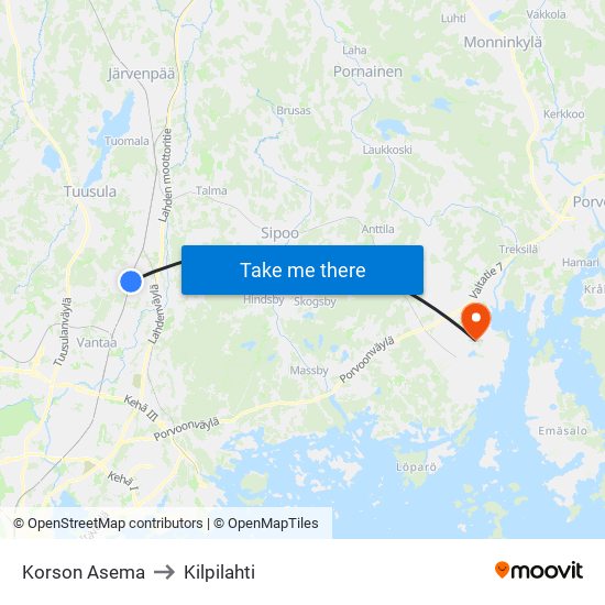 Korson Asema to Kilpilahti map