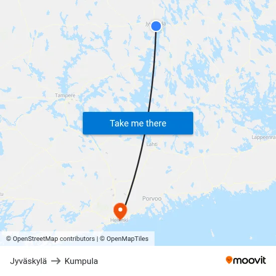 Jyvaskyla to Kumpula map