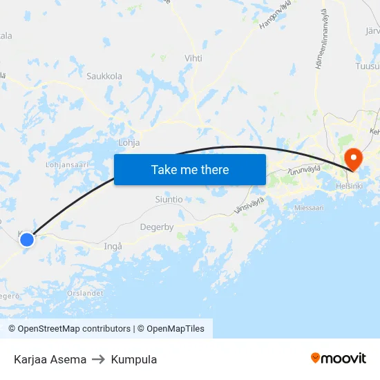 Karjaa Station to Kumpula map