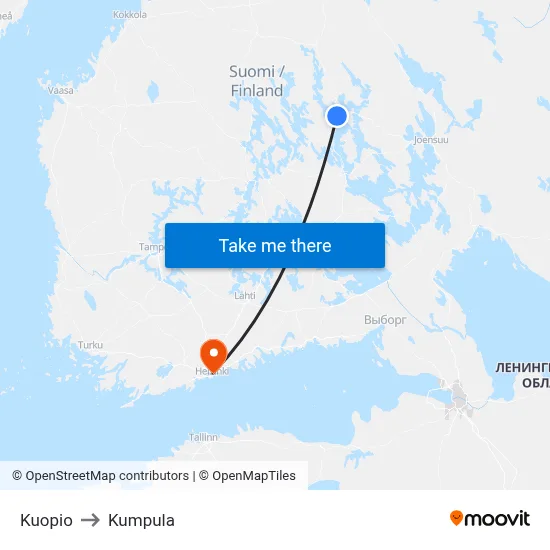 Kuopio to Kumpula map