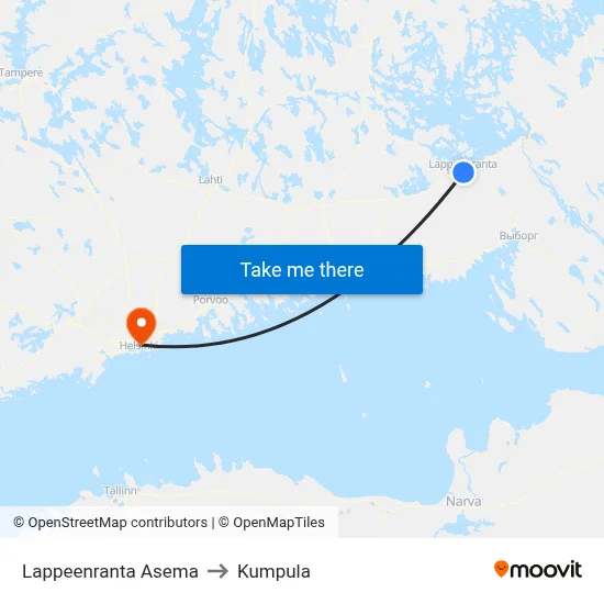 Lappeenranta Asema to Kumpula map