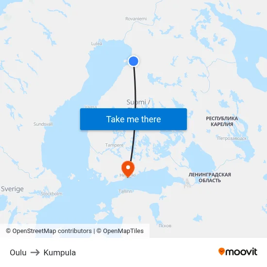 Oulu to Kumpula map