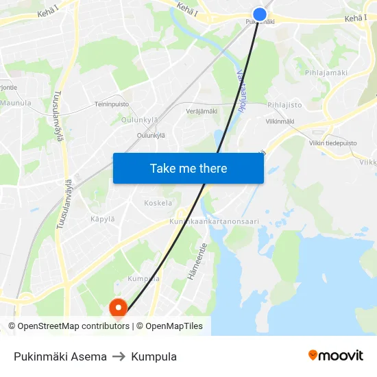 Pukinmäki Asema to Kumpula map