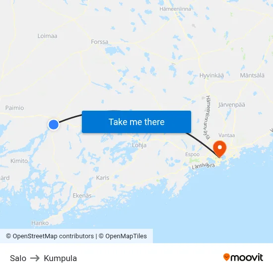 Salo to Kumpula map