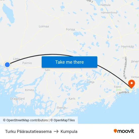 Turku Päärautatieasema to Kumpula map