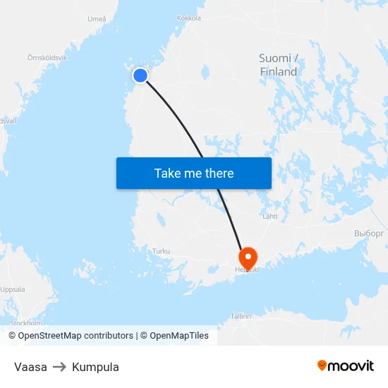 Vaasa to Kumpula map