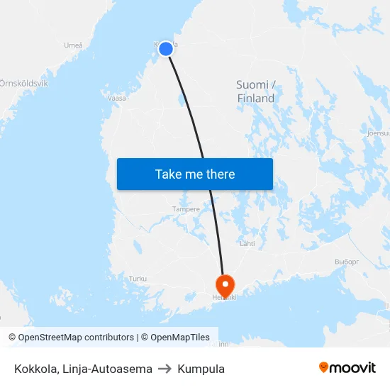 Kokkola Bus Station to Kumpula map