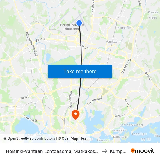 Helsinki-Vantaa Airport, Travel Center to Kumpula map