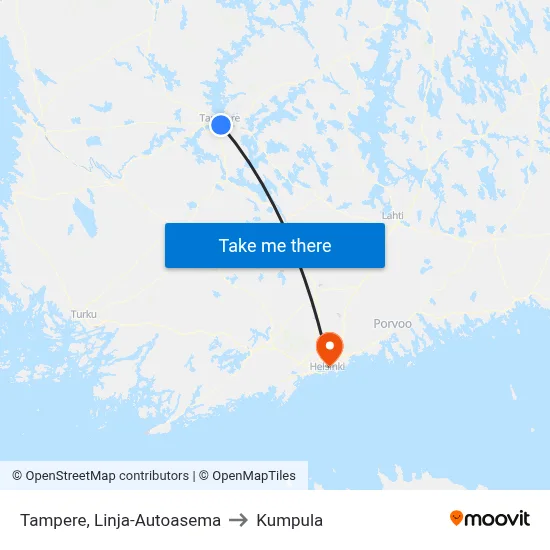 Tampere, Bus Station to Kumpula map
