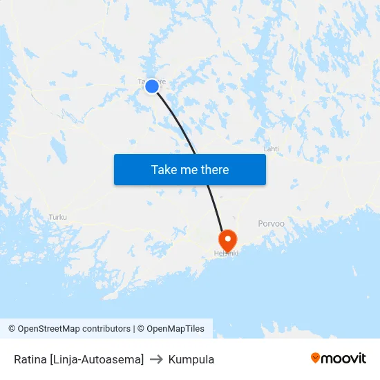 Ratina 🚏🛍️ to Kumpula map