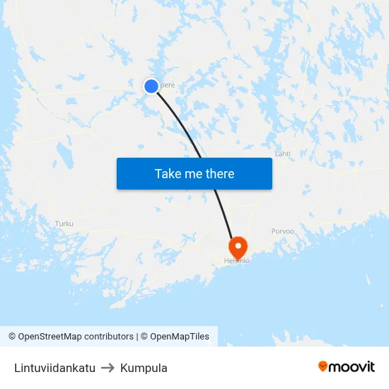 Lintuviidankatu to Kumpula map