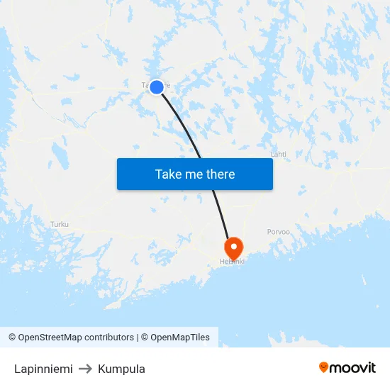 Lapinniemi to Kumpula map