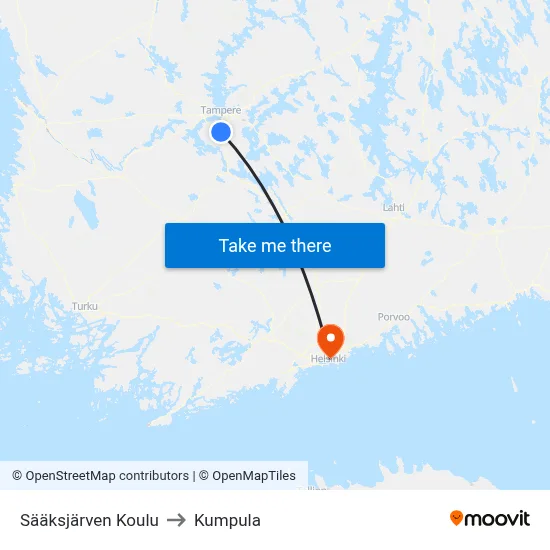 Sääksjärvi School to Kumpula map