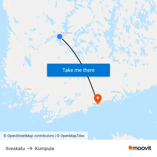 Ilveskatu to Kumpula map