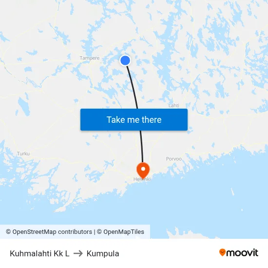 Kuhmalahti Church West to Kumpula map