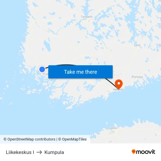 Shopping Center E to Kumpula map
