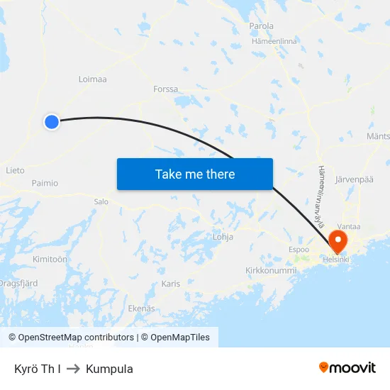 Kyro Stop E to Kumpula map