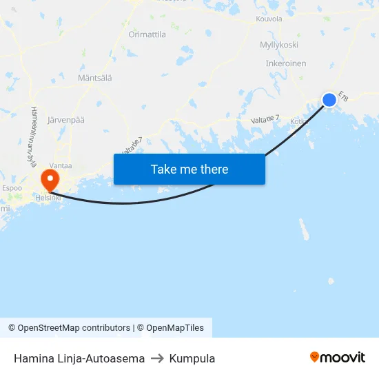 Hamina Bus Station to Kumpula map