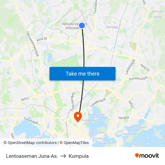 Airport Train Station to Kumpula map