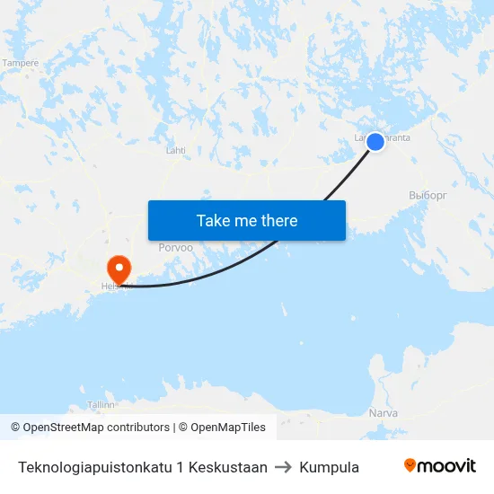 Technology Park Street 1 To Center to Kumpula map